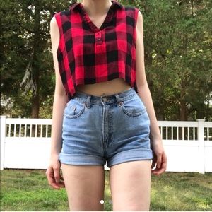 cropped cutoff black and red flannel